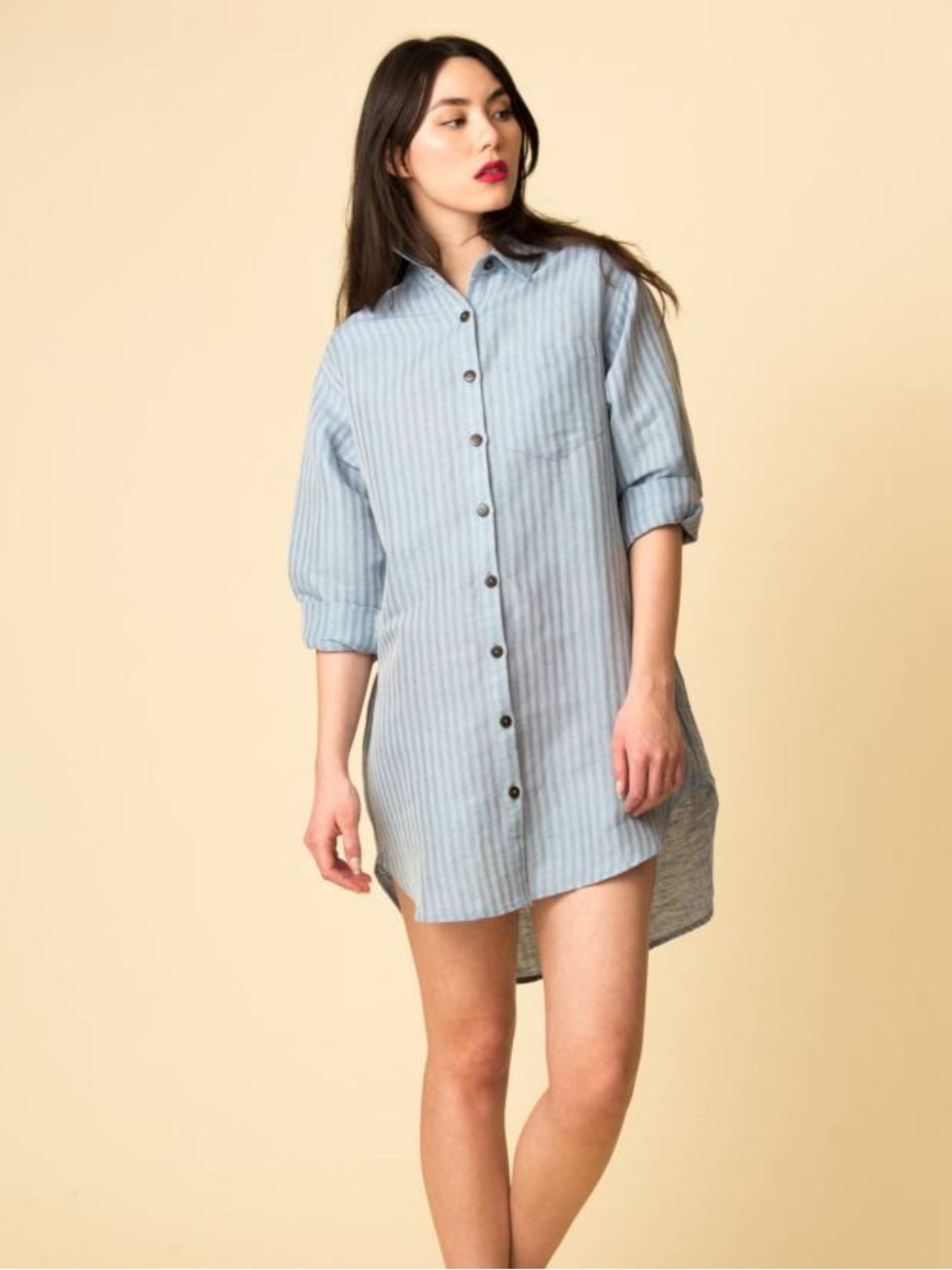 Colette Italy 🇮🇹 Light Blue Striped Linen Coverup or Mini Dress M